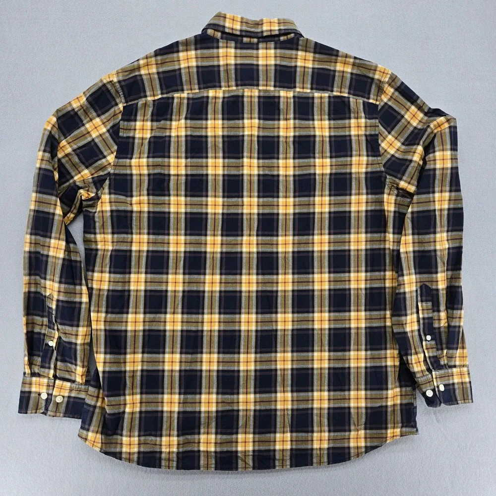 Banana Republic Plaid Untucked Fit Button Down Shirt Yellow Blue Cotton XL